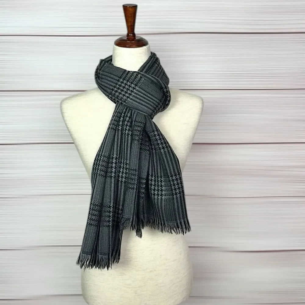 ETRO Milano Wool Oblong Scarf Gray Glen Plaid Men’s Women’s 18x72”